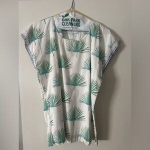 White and Green Palm Print Dress